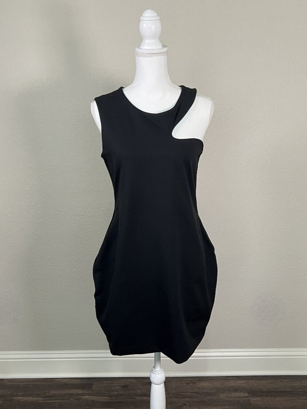 Yitti x Fabletics Black Teal Mini One Shoulder Dress Stretch Slimming Active 1X